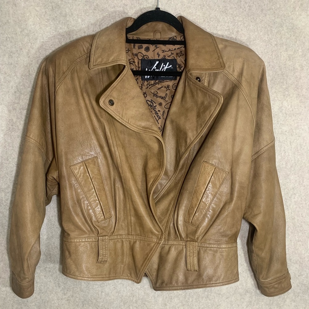Winlit Women's Genuine Leather Western Bomber Jacket Tan Medium Vintage